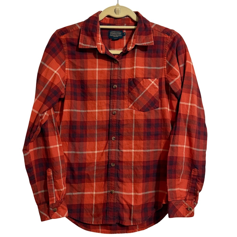 Pendleton Womens Red Plaid‎ Button Down Shirt Long Sleeve Size S